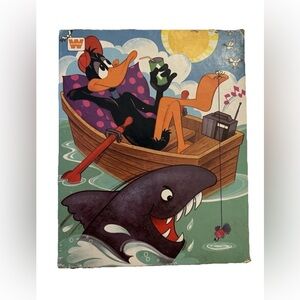 Vtg Daffy Duck Jigsaw Puzzle WB Looney Tunes Whitman 99 Piece Fishing Boat Shark